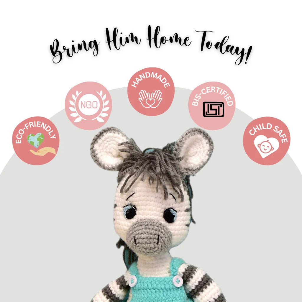 Albert the Zebra Crochet Soft Toy | Handmade Plush Gift - Tortoyse ANIMAL TOYS