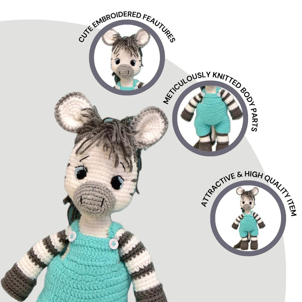 Albert the Zebra Crochet Soft Toy | Handmade Plush Gift - Tortoyse ANIMAL TOYS
