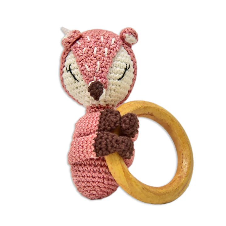Charming Reindeer Rattle - Handmade Crochet Baby Toy - Tortoyse Toys