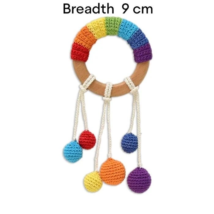 Colorful Rainbow Ring Rattle - Handmade Crochet Baby Rattle - Tortoyse Toys