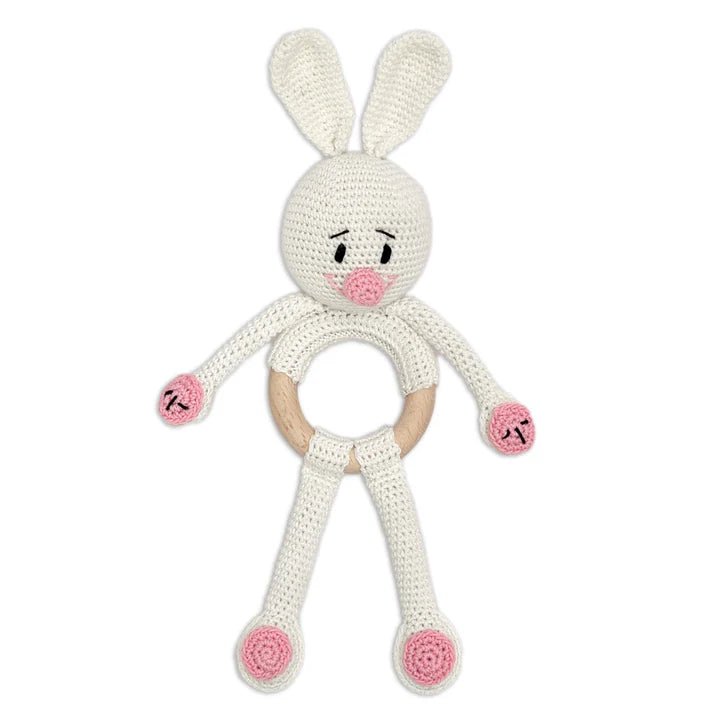 Cuddly Bunnies Rattle Toy - Handmade Baby Toy for Early Play - Tortoyse Toys