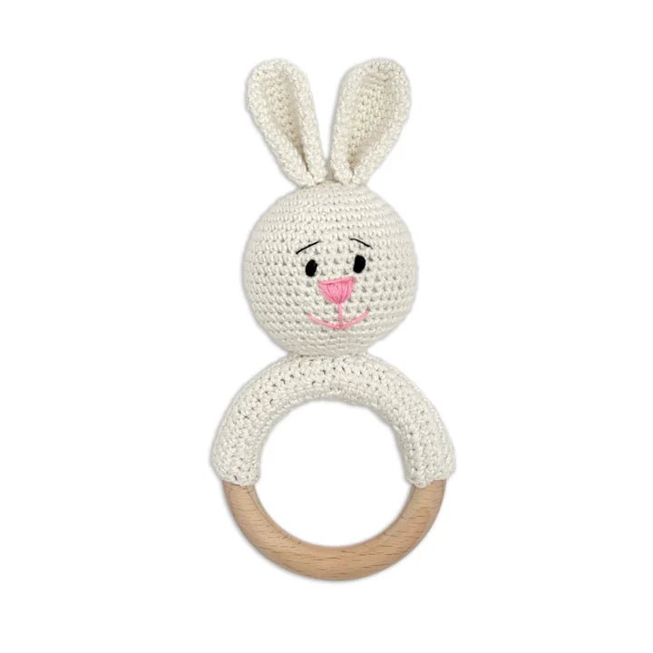 Cuddly Bunnies Ring Rattle - Gentle & Safe Crochet Toy for Newborns - Tortoyse Toys