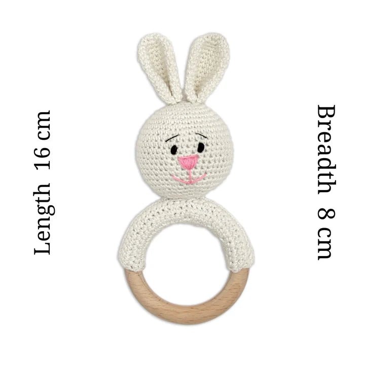 Cuddly Bunnies Ring Rattle - Gentle & Safe Crochet Toy for Newborns - Tortoyse Toys