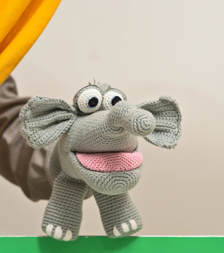 Cuddly Crochet Jumbo the Elephant Puppet – A Playful Friend for Kids - Tortoyse Toys