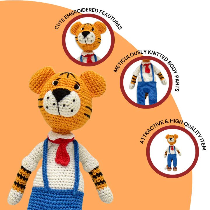Cuddly Handmade Rocky Tiger – Crocheted Soft Toy for All Ages - Tortoyse Toys