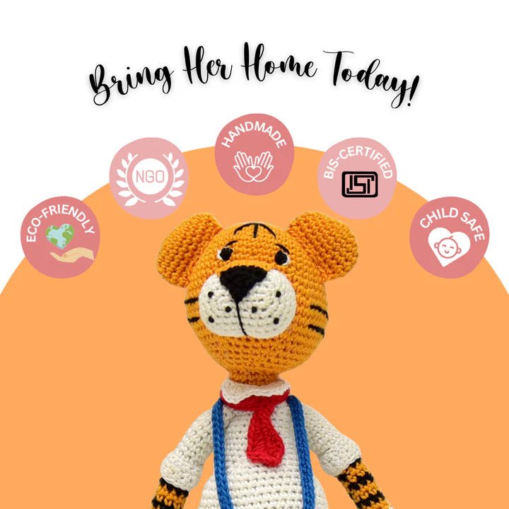 Cuddly Handmade Rocky Tiger – Crocheted Soft Toy for All Ages - Tortoyse Toys