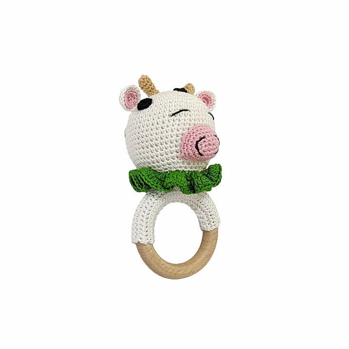 Cute Cow Rattle - Soft Handmade Crochet Baby Toy - Tortoyse Toys