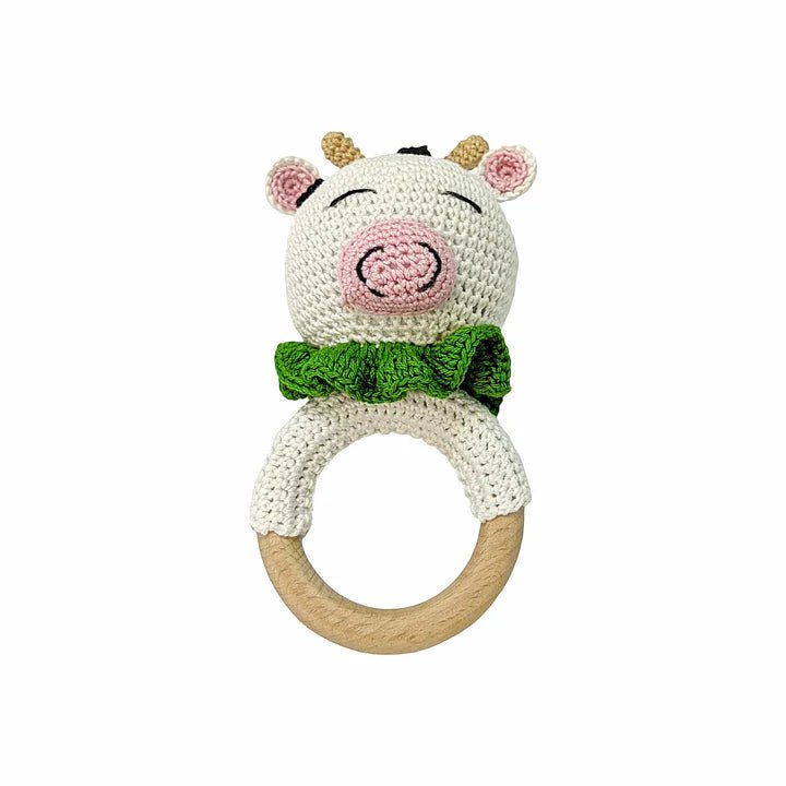 Cute Cow Rattle - Soft Handmade Crochet Baby Toy - Tortoyse Toys