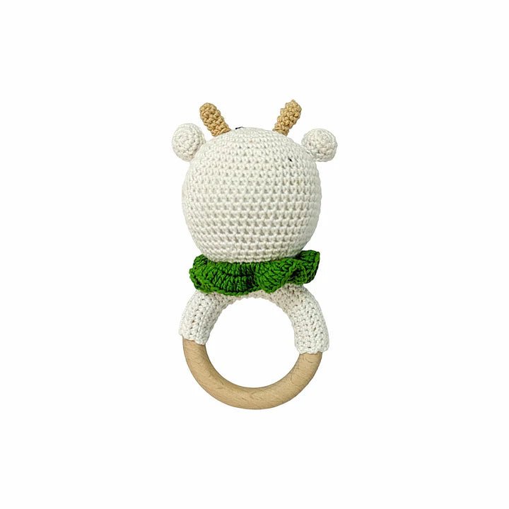 Cute Cow Rattle - Soft Handmade Crochet Baby Toy - Tortoyse Toys