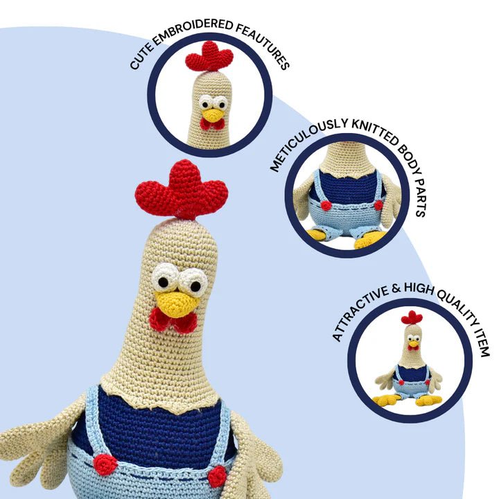Dorris the Rooster - Unique Handmade Crocheted Plush Toy - Tortoyse Toys
