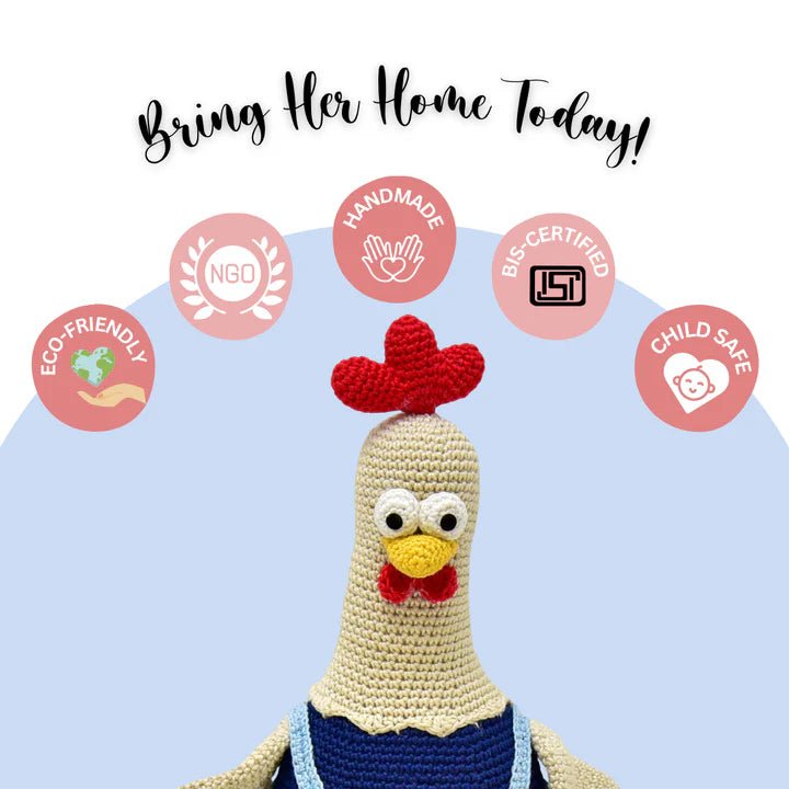 Dorris the Rooster - Unique Handmade Crocheted Plush Toy - Tortoyse Toys