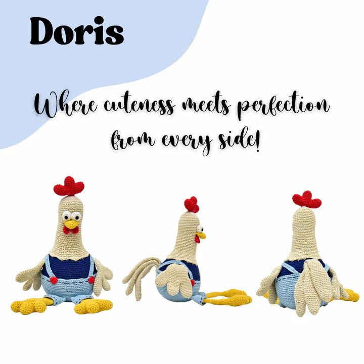 Dorris the Rooster - Unique Handmade Crocheted Plush Toy - Tortoyse Toys