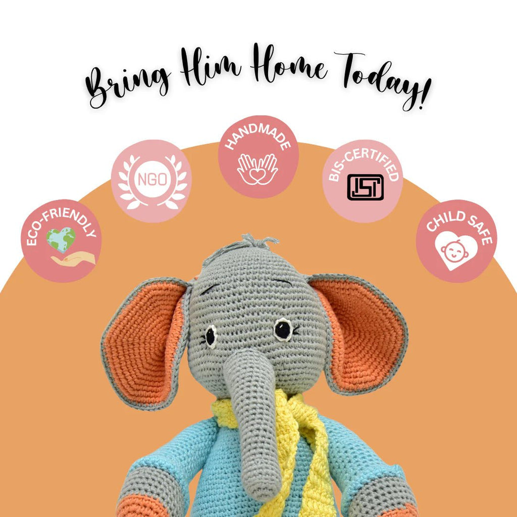 Dusty the Elephant – Handmade Crocheted Toy for Snuggles - Tortoyse ANIMAL TOYS