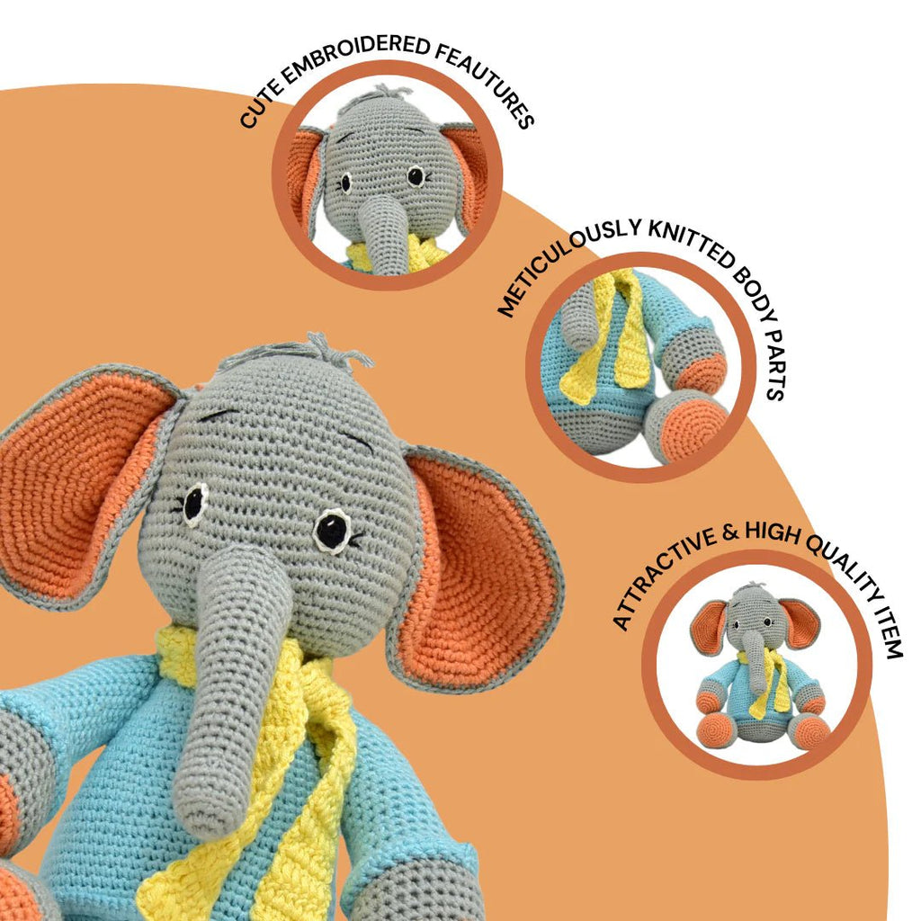 Dusty the Elephant – Handmade Crocheted Toy for Snuggles - Tortoyse ANIMAL TOYS