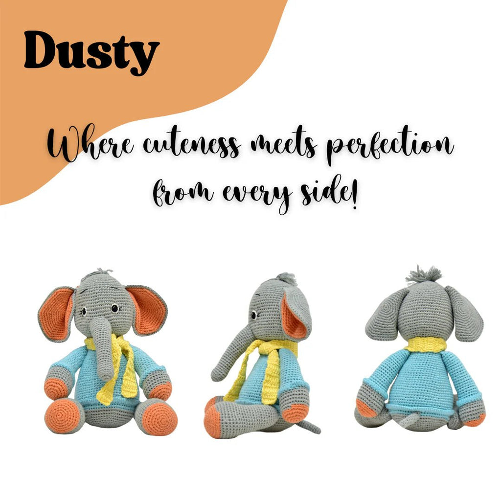 Dusty the Elephant – Handmade Crocheted Toy for Snuggles - Tortoyse ANIMAL TOYS