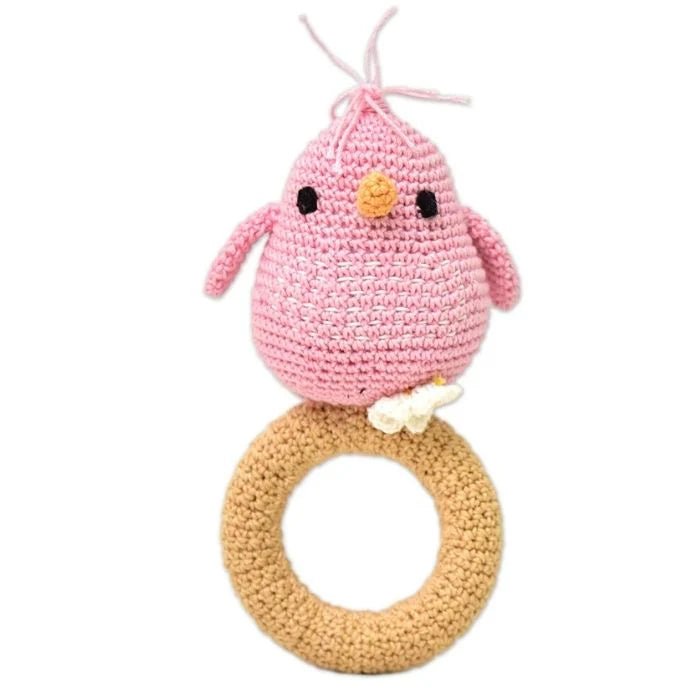 Eco - Friendly Crochet Bird Rattle - Handmade & Baby - Safe - Tortoyse Toys