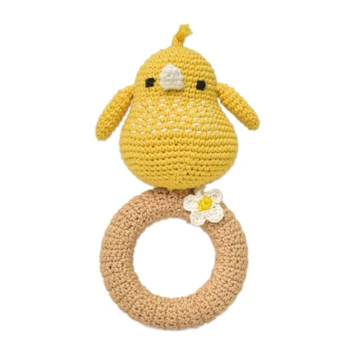 Eco - Friendly Crochet Bird Rattle - Handmade & Baby - Safe - Tortoyse Toys