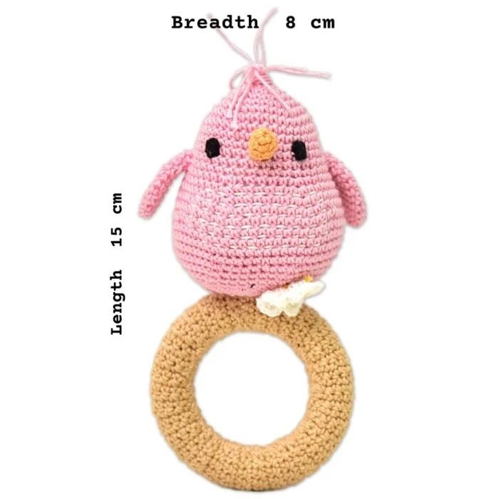 Eco - Friendly Crochet Bird Rattle - Handmade & Baby - Safe - Tortoyse Toys