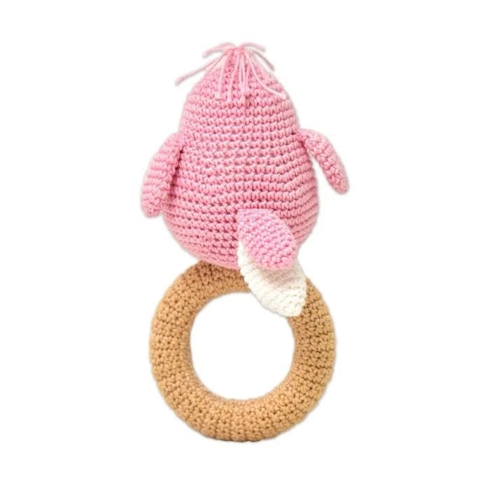 Eco - Friendly Crochet Bird Rattle - Handmade & Baby - Safe - Tortoyse Toys