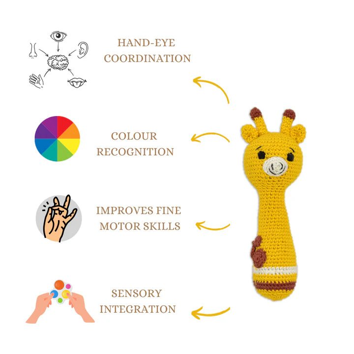 Giraffe Giggles Crochet Hand Rattle – Adorable Baby Shower Gift Idea - Tortoyse Toys