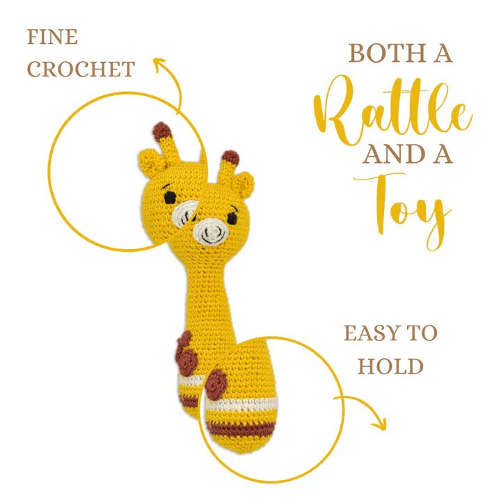 Giraffe Giggles Crochet Hand Rattle – Adorable Baby Shower Gift Idea - Tortoyse Toys