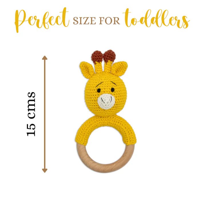 Giraffe Giggles Ring Rattle – Soft Handmade Crochet Toy for Babies - Tortoyse Toys