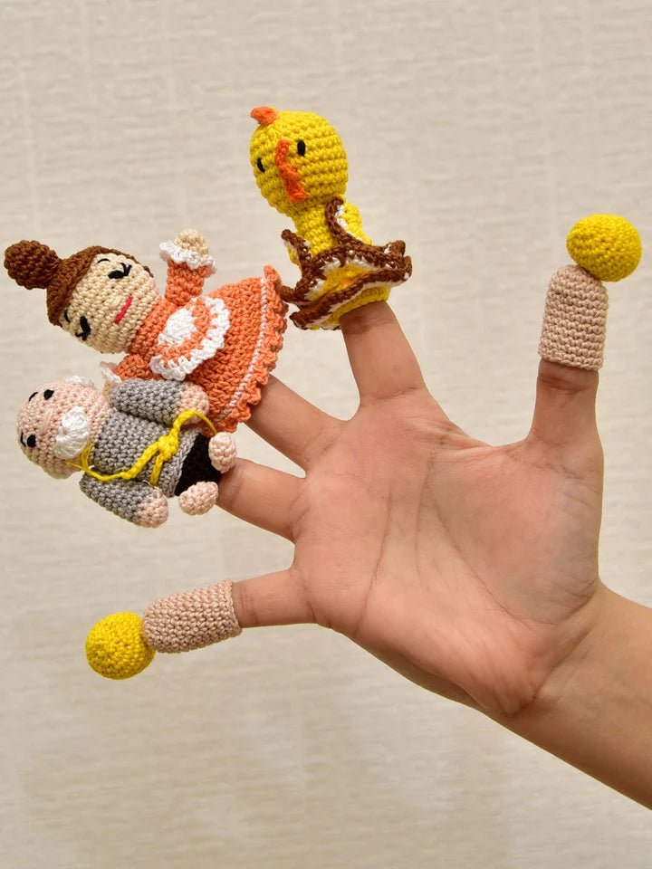 Handcrafted Amigurumi Grandpa Buddies Finger Puppets - Tortoyse Toys