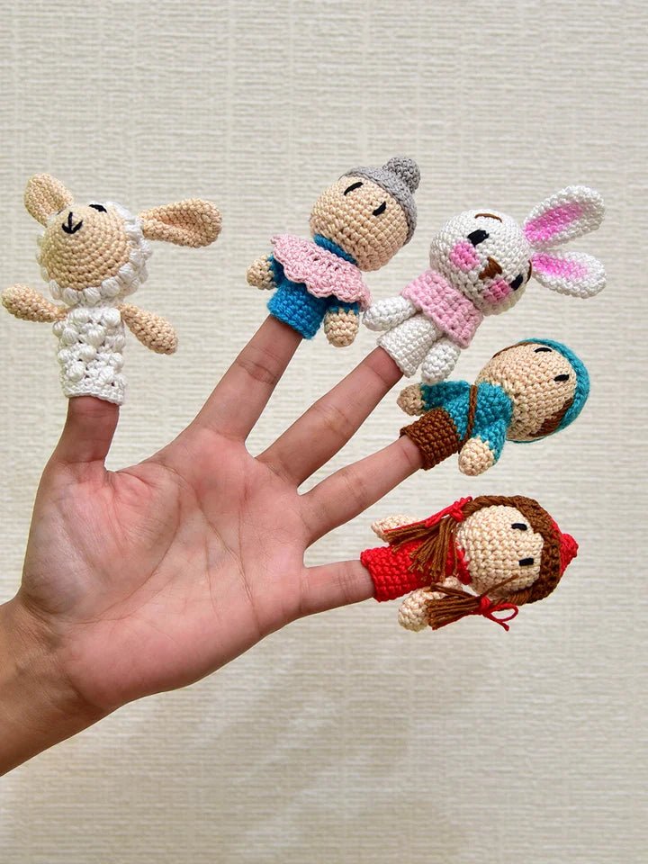 Handcrafted Amigurumi Red Riding Hood Finger Puppet - Tortoyse Toys
