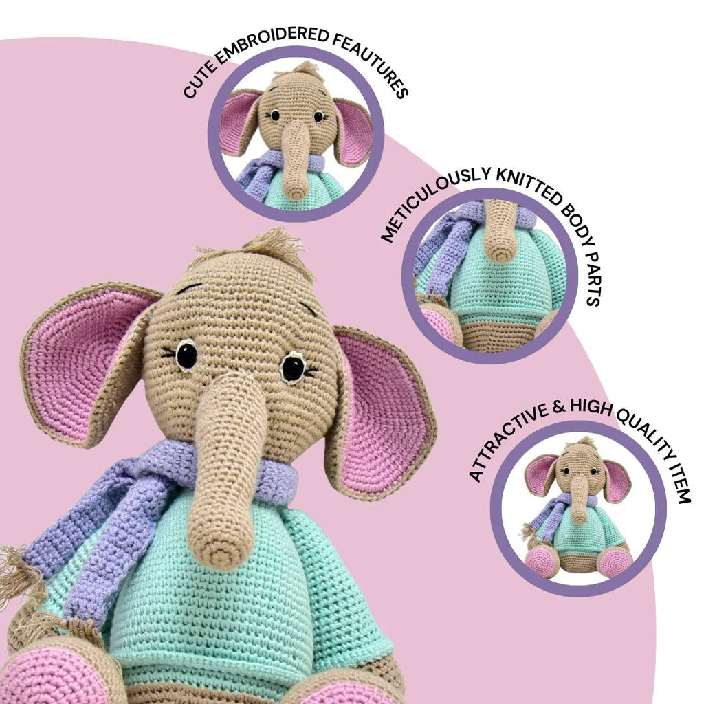 Handmade Crocheted Elephant Toy – Darcy the Perfect Gift - Tortoyse ANIMAL TOYS