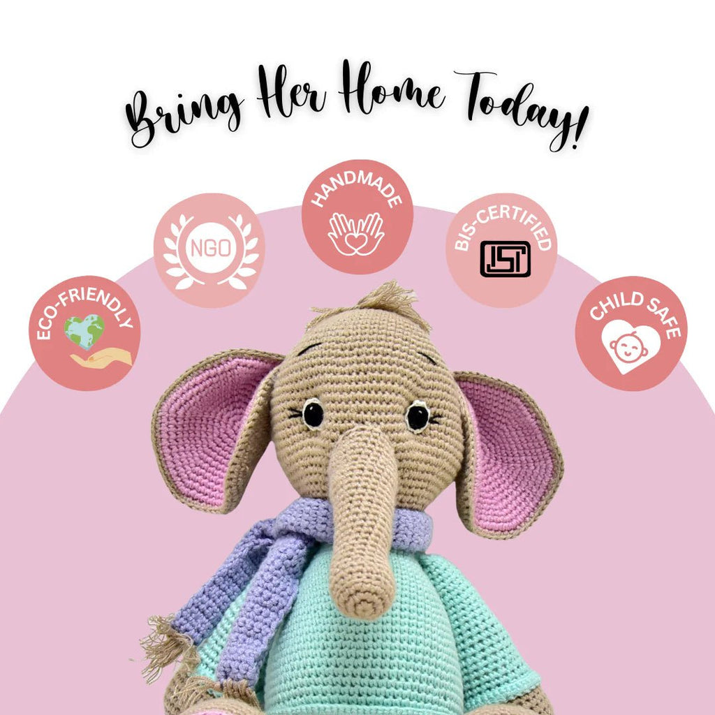 Handmade Crocheted Elephant Toy – Darcy the Perfect Gift - Tortoyse ANIMAL TOYS