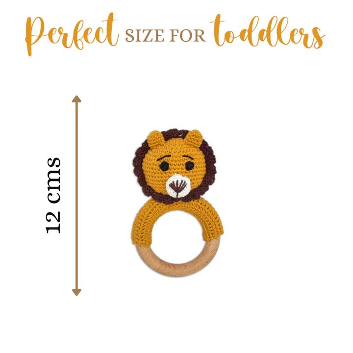 Mini Simba Crochet Ring Rattle – Handmade Lion Toy for Infants - Tortoyse Toys