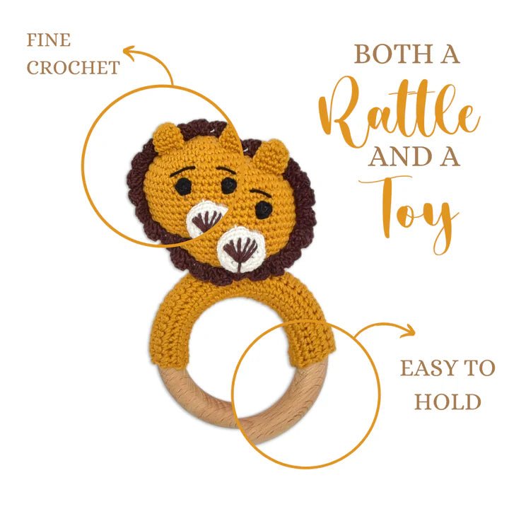 Mini Simba Crochet Ring Rattle – Handmade Lion Toy for Infants - Tortoyse Toys