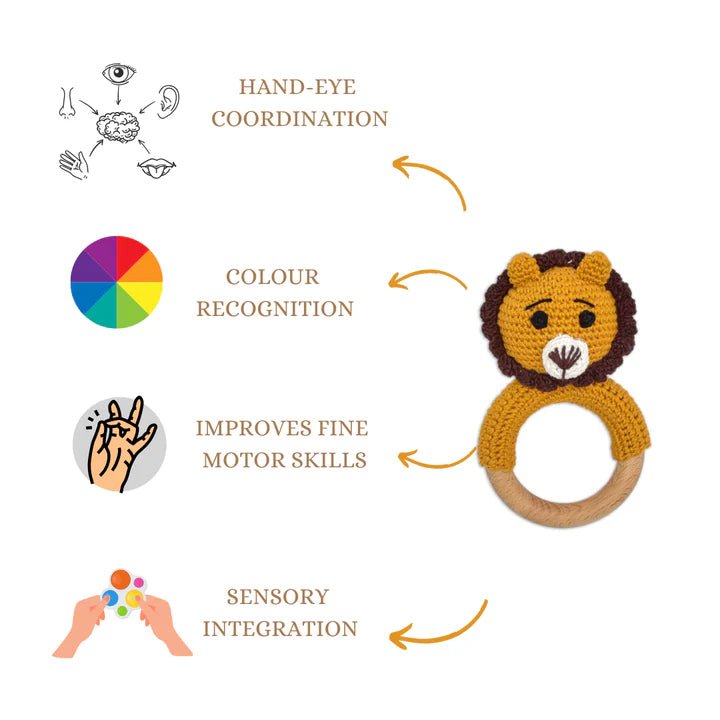 Mini Simba Crochet Ring Rattle – Handmade Lion Toy for Infants - Tortoyse Toys