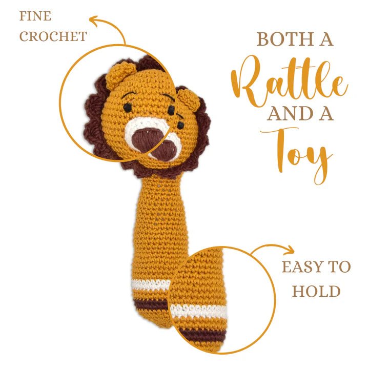 Mini Simba Hand Rattle – Lovingly Handmade Crochet Lion Rattle - Tortoyse Toys