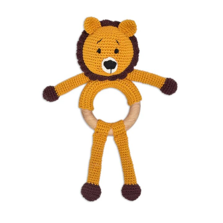 Mini Simba Rattle Toy – Handcrafted Crochet Rattle for Newborns - Tortoyse Toys