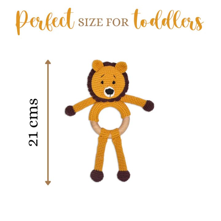 Mini Simba Rattle Toy – Handcrafted Crochet Rattle for Newborns - Tortoyse Toys
