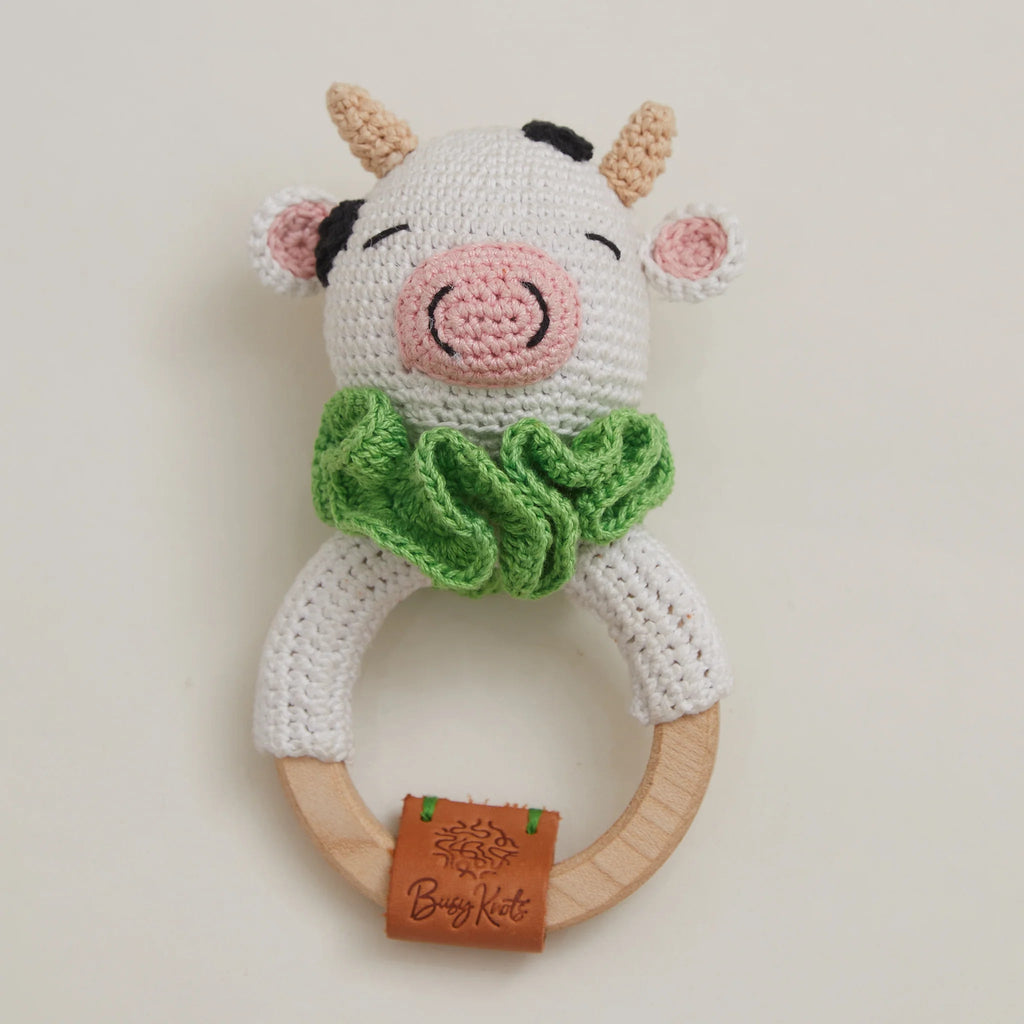 Moo the Cow Rattle – Soft Handmade Baby Toy - Tortoyse RATTLES