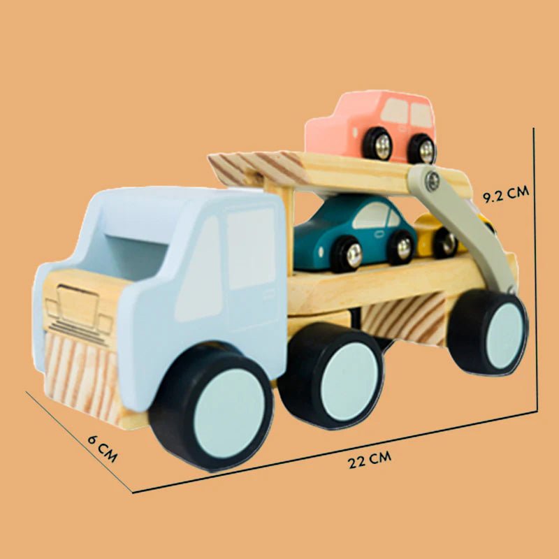 Playbox Car Carrier Truck and Cars Wooden Toy Set - Tortoyse