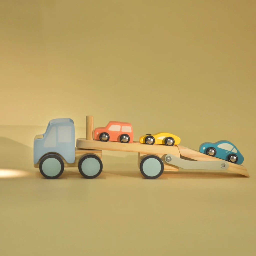 Playbox Car Carrier Truck and Cars Wooden Toy Set - Tortoyse