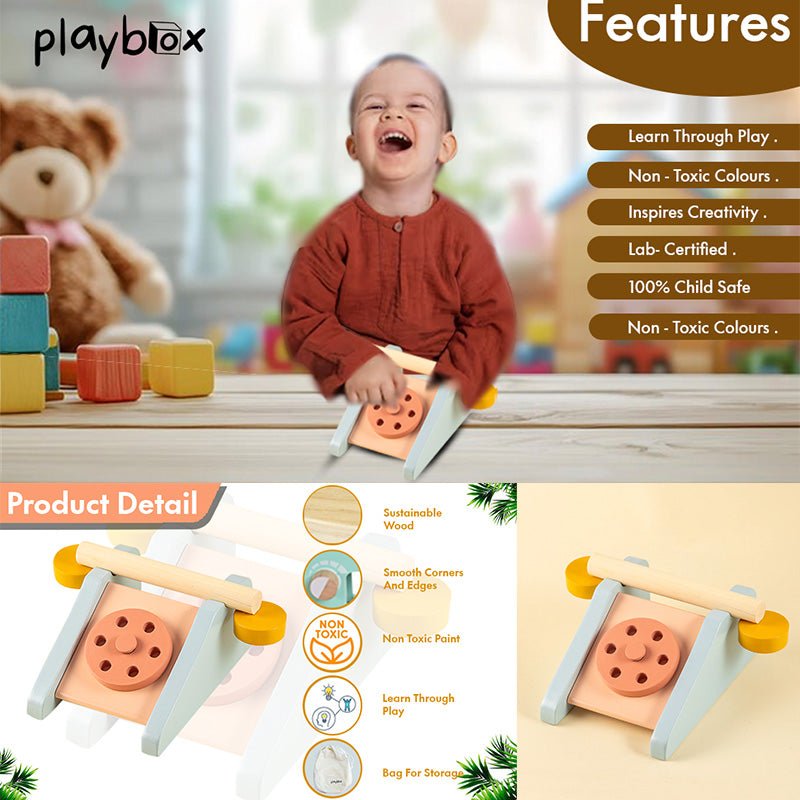 Playbox Clubhouse Telephone Wooden Toy - Tortoyse