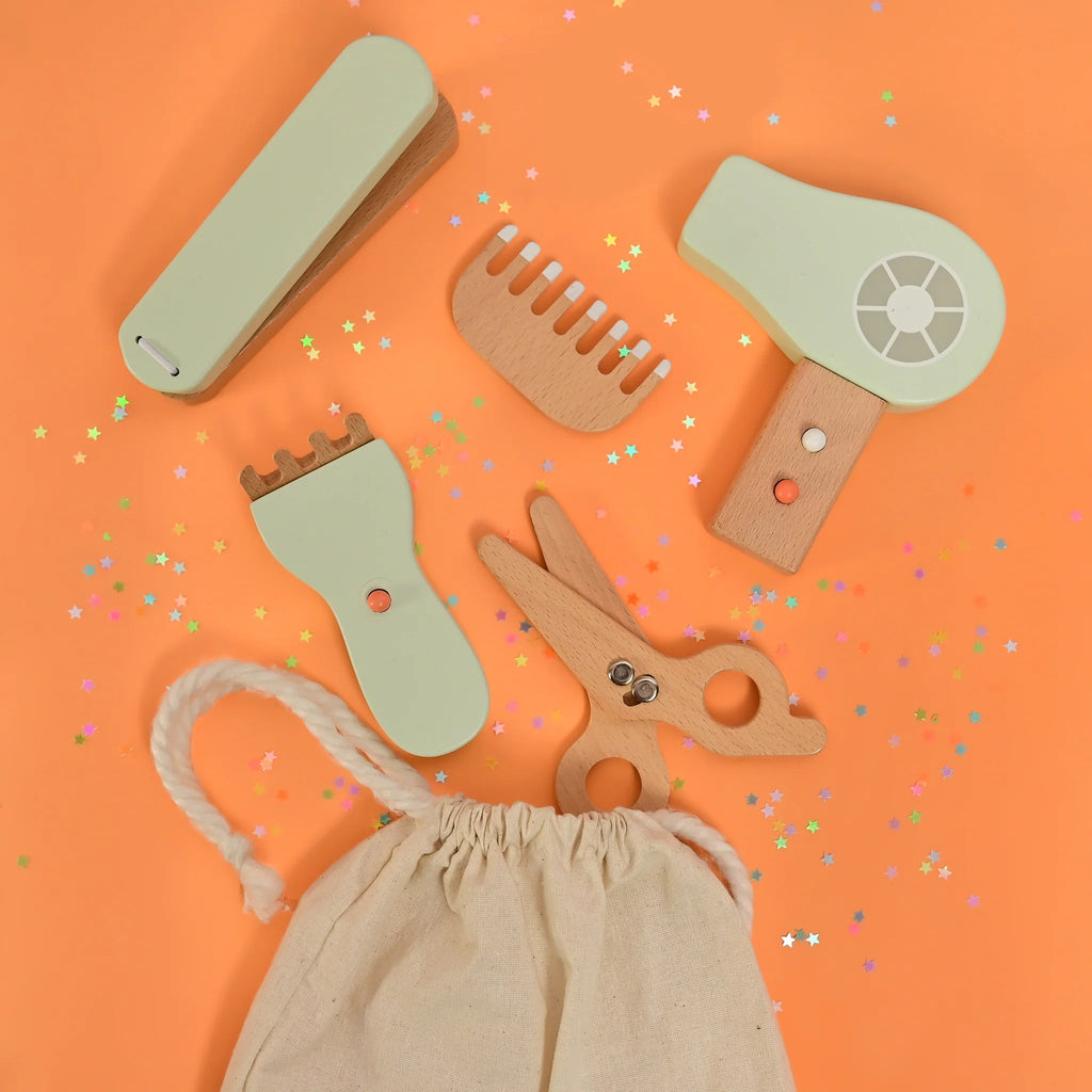 Playbox Comb & Shine Wooden Kids Hair Salon Playset - Tortoyse