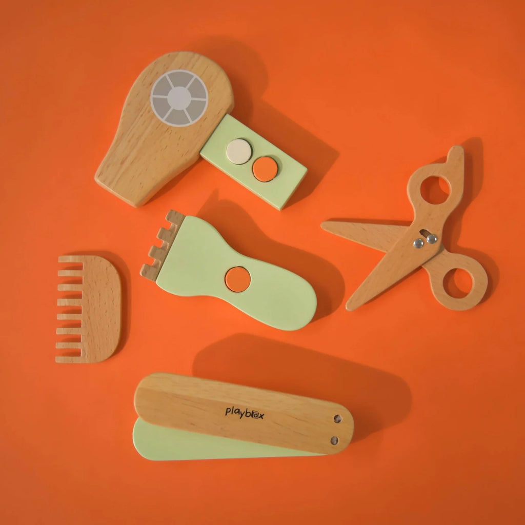 Playbox Comb & Shine Wooden Kids Hair Salon Playset - Tortoyse