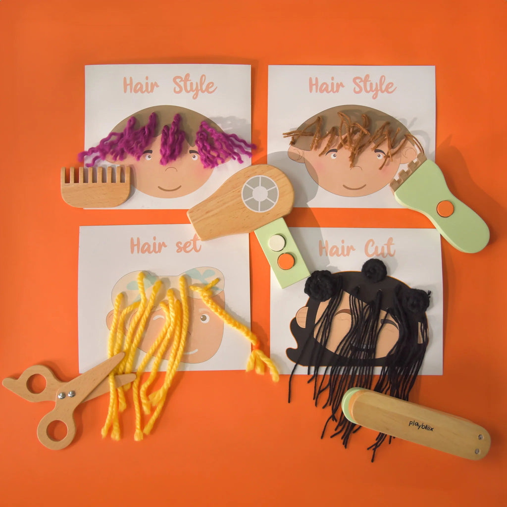 Playbox Comb & Shine Wooden Kids Hair Salon Playset - Tortoyse