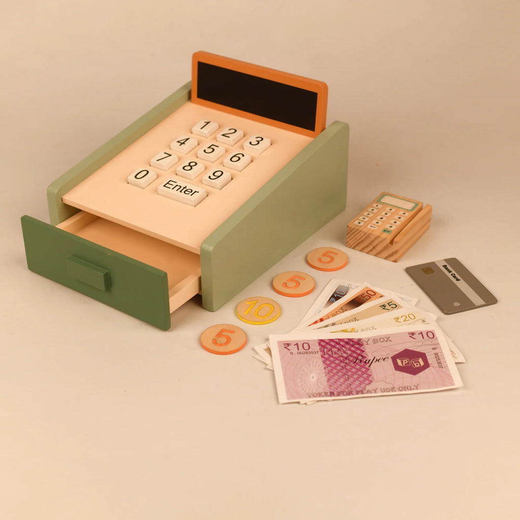 Playbox Funny Money – Cashier Wooden Toy - Tortoyse