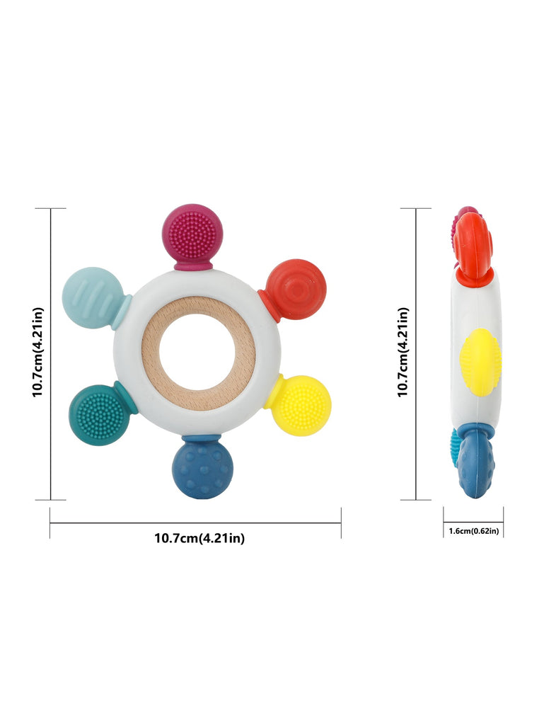 Playbox Infant Wooden Teether – Silicone Teether with Wooden Ring - Tortoyse