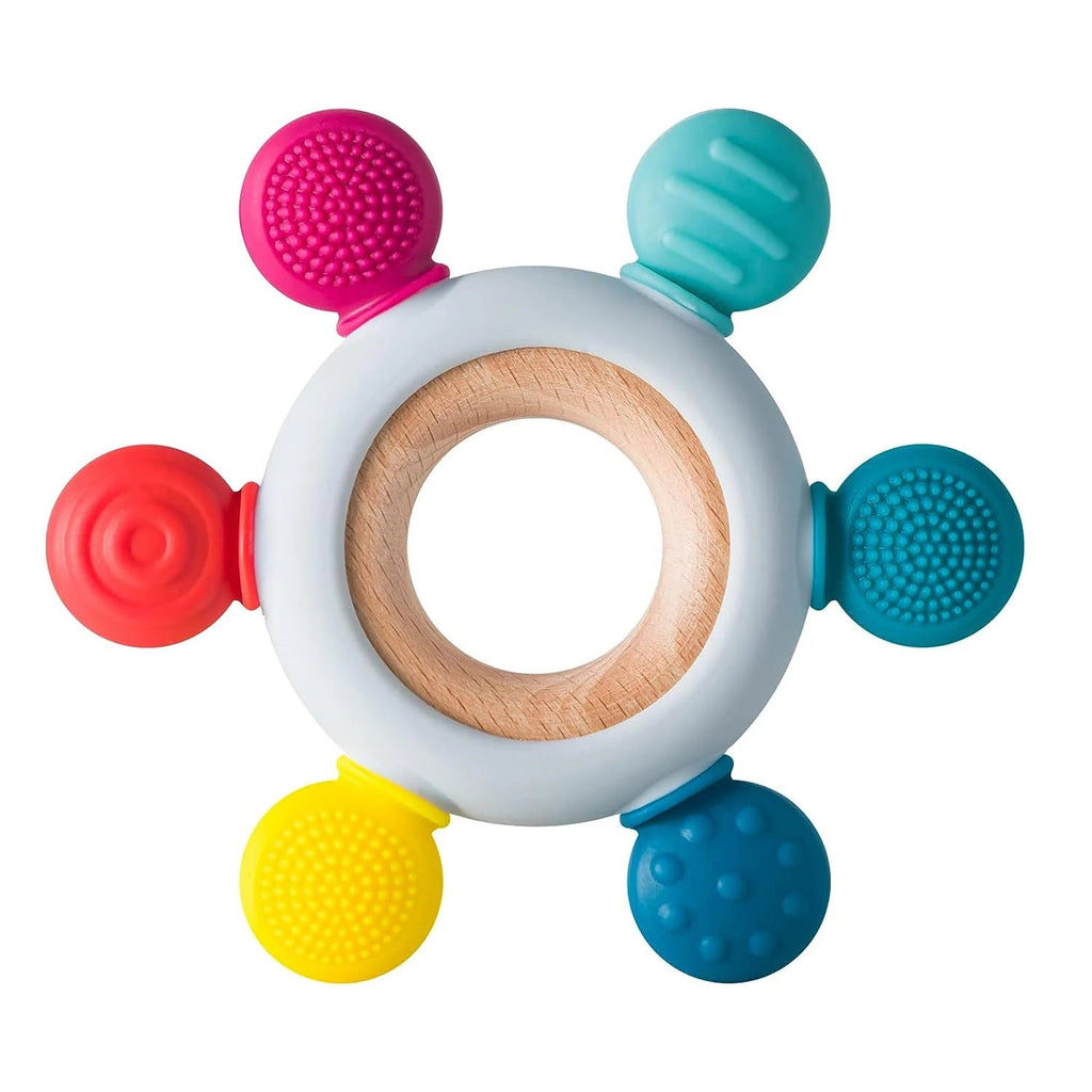 Playbox Infant Wooden Teether – Silicone Teether with Wooden Ring - Tortoyse