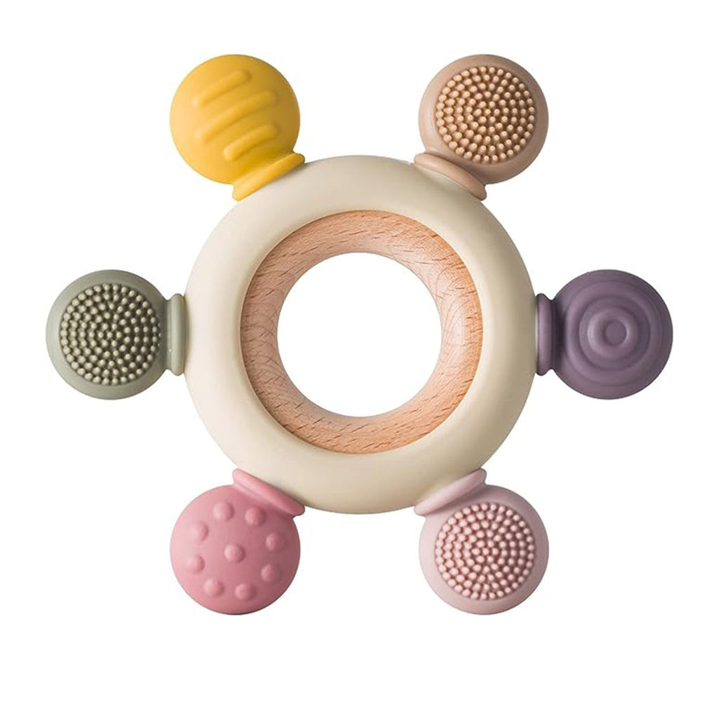 Playbox Infant Wooden Teether – Silicone Teether with Wooden Ring - Tortoyse