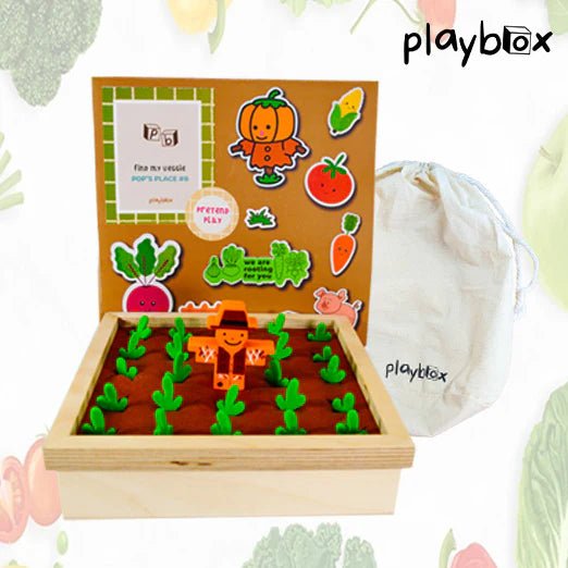Playbox Pretend Play Wooden Memory Game – Find My Veggie Farm - Tortoyse
