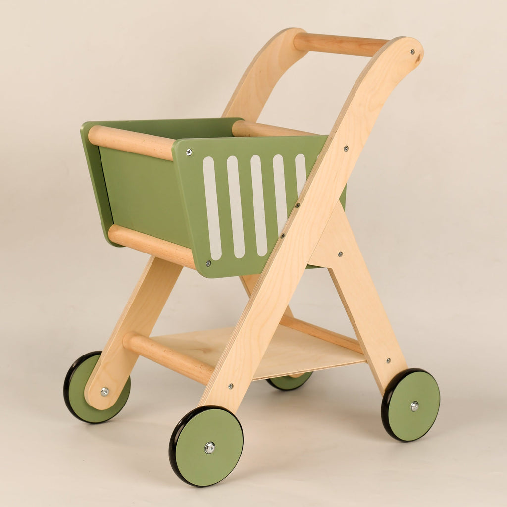 Playbox Shop 'N' Roll – Educational Wooden Grocery Store Pretend Play Trolley - Tortoyse