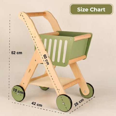 Playbox Shop 'N' Roll – Educational Wooden Grocery Store Pretend Play Trolley - Tortoyse